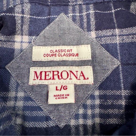 Merona Flannel Navy Checkered Cotton Fabric Size Large - Picture 4 of 6